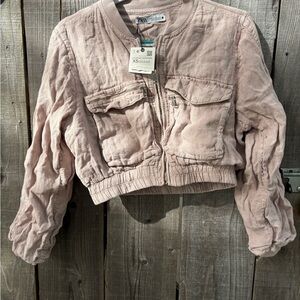 Zara Cropped Bomber Jacket in Dusty Rose